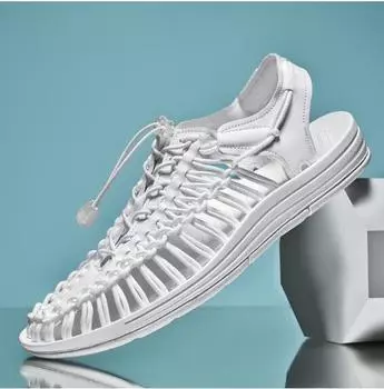 Летние сандалии romanas sandal pria Мужские цветные плетеные сандалии большого размера Повседневная пляжная обувь Римские сандалии D04 47