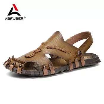 Летние сандалии ручной работы, мужские мягкие кожаные туфли, мужские сандалии, уличные противоскользящие пляжные сандалии, полые туфли, новинка, обувь 38 чёрный