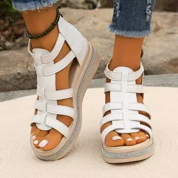 Летние сандалии с большим каблуком-каблуком в форме рыбьего рта и пряжкой для женщин, модные и удобные сандалии с толстой подошвой и ярким лицом 43 белый