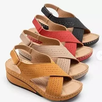 Летние сандалии с дышащей подошвой и липучками 35 бежевый