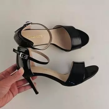 Летние босоножки с открытым носком и ремешком на щиколотке Женская обувь Босоножки с открытым носком на высоком каблуке Повседневная обувь с ремешком на щиколотке 35 чёрный