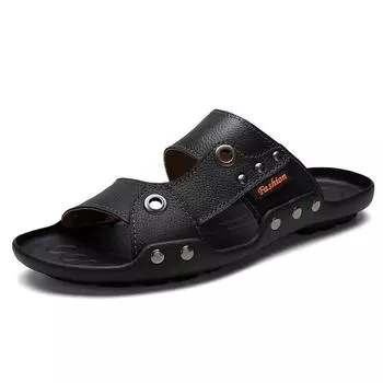 Летние сандалии с открытым носком, мужская пляжная обувь, кожаные нескользящие уличные повседневные мужские сандалии 2021, новые модные летние шлепанцы 38