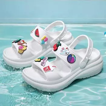 Летние сандалии с рисунком для женщин, новые модные кроссовки, женские пляжные сандалии, дизайнерские шлепанцы на платформе, женская обувь, тапочки из ЭВА 36 чёрный