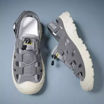 Летние сандалии с сумкой на голову, мужская пляжная одежда, крутые тапочки, сетчатые, полые, спортивные, дырчатые тапочки, мужская пляжная обувь, мужская 39 хаки