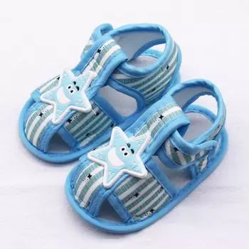 Летние сандалии со звездами для маленьких мальчиков и девочек, хлопковая обувь для малышей на мягкой подошве, обувь для первых ходунков 13-L