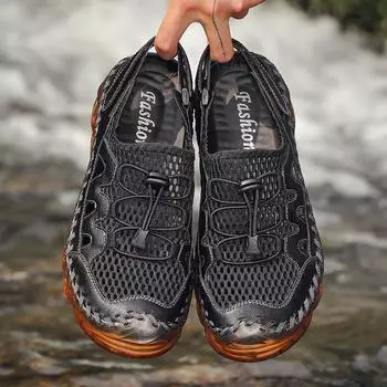 Летние сандалии Tail Goods, мужские кожаные с мягкой подошвой, дышащие, пляжная обувь, спортивная и для отдыха 38 чёрный