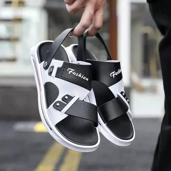 Летние сандалии, уличные тапочки, Нескользящие мужские уличные стильные шлепанцы, пляжная обувь, сандалии 40