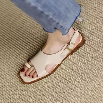 Летние сандалии, женская обувь на плоской подошве, женские сандалии, обувь из натуральной кожи, лаконичная обувь для женщин 40 бежевый