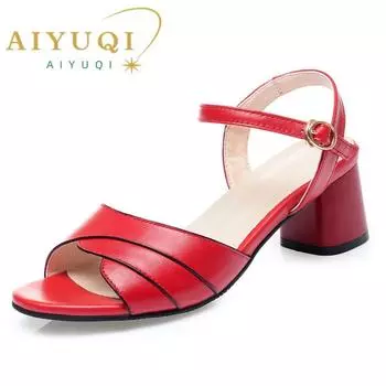 Летние сандалии, женские сандалии на высоком каблуке, одна линия, с пряжкой «рыбий рот», римские красные сандалии, женские 34