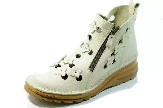 Летние сапоги из толстой натуральной кожи с летним цветочным узором [Юрико Мацумото], Ботинки, Сандалии, Женские, Япония, Подошва, Ботинки, Пробойник, Молния, слоновая кость