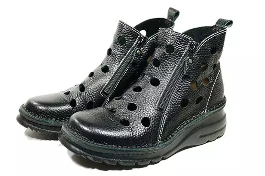 Летние сапоги, толстые, из натуральной кожи с двойной перфорацией [Yuko Matsumoto], женские сандалии, подошва, Япония, молния, сапоги, (22см, черный) чёрный