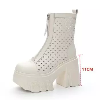 Летние сапоги, женские сетчатые сапоги на высоком каблуке, женские модные сандалии на высоком каблуке 34 бежевый