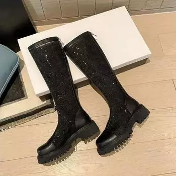 Летние сапоги женские сексуальные кружевные высокие сапоги женские до колена на молнии черные резиновые осенние женские туфли 35