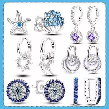 Летние серьги-гвоздики с ракушками океана, сверкающее серебро 925 пробы, серьги-кольца с фианитами для женщин и девочек, модные свадебные украшения