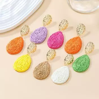 Летние серьги-капли из рафии: Европейский и американский стиль, многослойный дизайн, идеально подходит для девочек белый