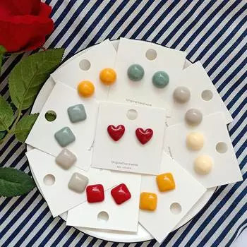 Летние серьги ярких цветов для девочек в форме сердца, милые, простые, студенческие серьги для отдыха, женские украшения B