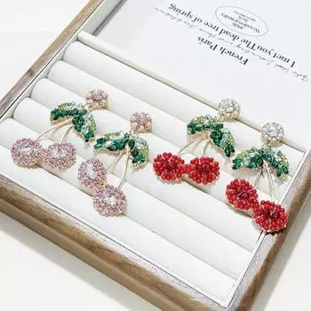 Летние серьги с фруктами, полные бриллиантовые серьги, модные универсальные аксессуары, серьги, маленькие свежие женские серьги-гвоздики