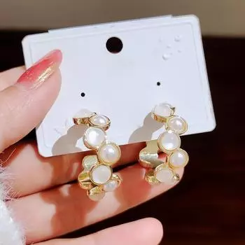 Летние серьги с геометрическим жемчугом Темпераментные серьги с опалом Ins Net Red Простые серьги серебряный