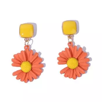 Летние серьги в стиле вечеринки, персонализированные серьги с цветком, серьги с подвеской в виде подсолнуха для женщин 4.7*2.5cm оранжевый