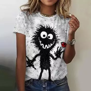 Летние серые футболки с забавной графикой и 3D-принтом для женщин, повседневная мода, короткий рукав, круглый вырез, свободные футболки, топы, одежда XS