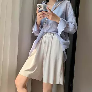 Летние серые шорты, женские модные женские короткие брюки с эластичной резинкой на талии, уличная одежда с высокой талией, простые шорты унисекс с широкими штанинами one size розовый