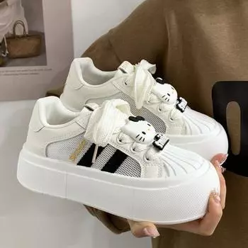 Летние сетчатые дышащие белые туфли Shell Head, женские новые повседневные уродливые и милые кроссовки с большим носком 35 бежевый