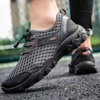 Летние сетчатые дышащие походные кроссовки для мужчин, новые модные кроссовки для походов на открытом воздухе, скальные туфли, легкие повседневные кроссовки для бега 39 чёрный