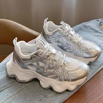 Летние сетчатые дышащие тонкие папины туфли женские туфли новые толстые подошвы увеличенные кожаные повседневные кроссовки женские 35