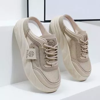 Летние сетчатые дышащие туфли на толстой подошве, новые маленькие белые туфли, женские сандалии с одной педалью и полуторослойным плетением 35 чёрный