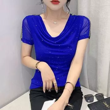 Летние сетчатые футболки с короткими рукавами и ромбовидным вырезом, приталенные, тонкие, эластичные, Camisetas Blusas 4XL красный