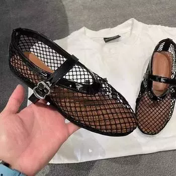 Летние сетчатые полые сандалии, женские повседневные тапочки на плоской подошве, новинка 2024 года, пляжная обувь, удобная женская обувь на плоской подошве в стиле ретро 35 чёрный