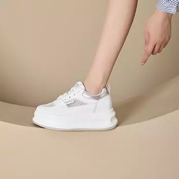 Летние сетчатые повседневные туфли, женские белые туфли на толстой подошве со скрытым каблуком и шнуровкой, женские цветные студенческие туфли 34