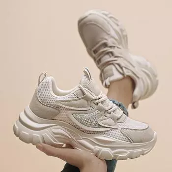Летние сетчатые спортивные туфли для папы, женские туфли на толстой подошве, увеличивающие рост, модные универсальные дышащие туфли на мягкой подошве 36 белый