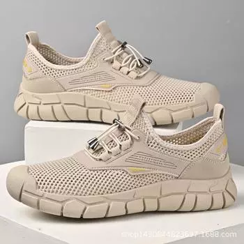 Летние сетчатые туфли мужские дышащие полые сетчатые кроссовки прилив 38 чёрный