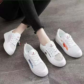 Летние сетчатые туфли женские белые туфли женские весенне-летние новые универсальные студенческие плоские дышащие сетчатые кроссовки с вырезом 35