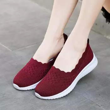 Летние сетчатые вязаные кроссовки, женские дышащие туфли Мэри Джейн, нескользящая женская повседневная офисная обувь для медсестер, балетки на плоской подошве EU:36 чёрный