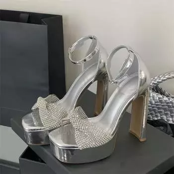 Летние Сексуальные КРИСТАЛЛ Бриллиант ПВХ Прозрачные Женские Сандалии Модные С Открытым Носком Ремешок с Пряжкой Ночной Клуб Высокие Каблуки Обувь 35 серебряный