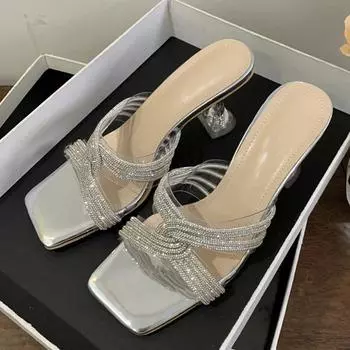 Летние сексуальные ПВХ прозрачные открытые носки кристалл узкие тапочки женские банкетные туфли на низком каблуке Zapatos Mujer 35