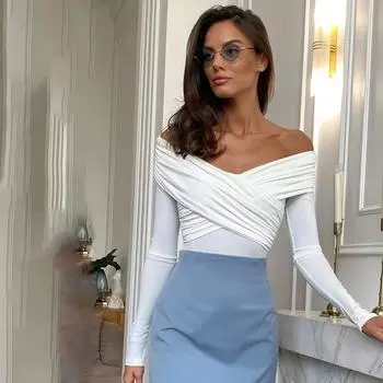 Летние сексуальные женские боди с рукавами «летучая мышь», однотонные комбинезоны с V-образным вырезом S белый