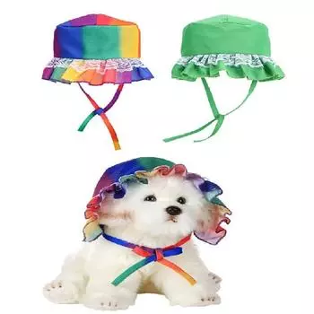 Летние шапки для собак с кружевом, регулируемым шнурком, дышащий дизайн, защита от ультрафиолета, уличный комплект из 2 шт. M фиолетовый/жёлтый