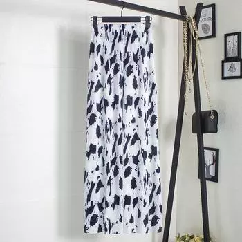 Летние шифоновые широкие брюки из ледяного шелка для женщин, повседневные эластичные модные свободные брюки с высокой талией, длинные плиссированные брюки