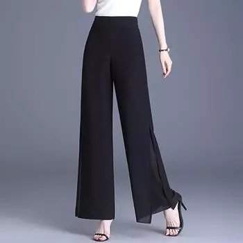 Летние шифоновые широкие брюки женские с высокой талией повседневные черные длинные брюки женские 27 красный