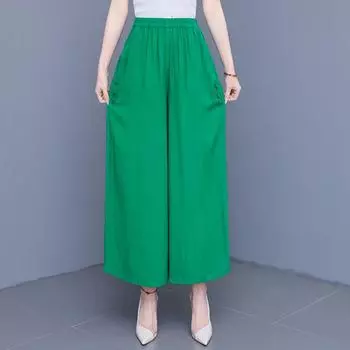 Летние широкие брюки больших размеров, женские свободные хлопковые льняные брюки с высокой талией, большие размеры XL чёрный