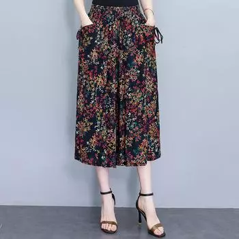 Летние широкие брюки для женщин, элегантные, больших размеров, повседневные, с эластичной резинкой на талии, юбка, брюки, винтажная одежда XL