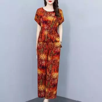 Летние широкие брюки для женщин, комплект из 2 предметов, элегантный свободный винтажный женский костюм больших размеров XL