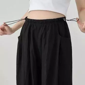 Летние широкие брюки-драпировки для беременных - легкие, свободного кроя, фасон «баллон» L (recommended for 100-115 jin) чёрный