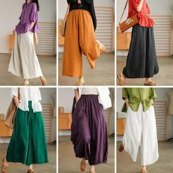 Летние широкие брюки из хлопка и льна с девятью точками, повседневные прямые брюки, свободные, дышащие и тонкие повседневные брюки большого размера для литературы и искусства S белый