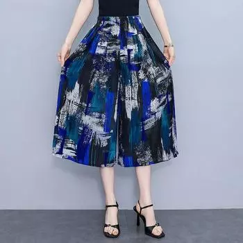 Летние широкие брюки с эластичной резинкой на талии и принтом для женщин, свободные винтажные брюки большого размера с высокой талией 4XL чёрный