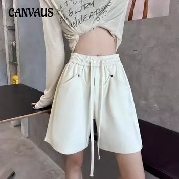 Летние широкие брюки, женские брюки-банан с пятью драпированными повседневными прямыми свободными шортами S чёрный