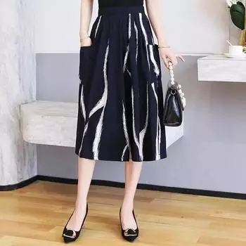 Летние широкие брюки женские низ свободные большие размеры эластичные юбка с высокой талией брюки для похудения, карманные шорты для женщин XXXXL